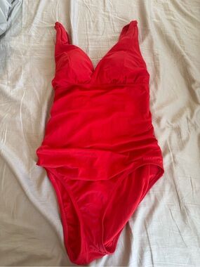 Time and Tru Red One-Piece Swimsuit with V-Neck